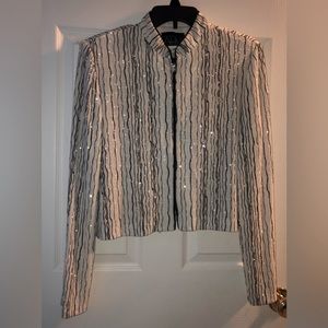 Alex Evening Black and Silver Glitter Metallic Jacket